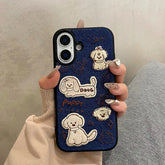 Embroidered Dog Denim Fabric Phone Case